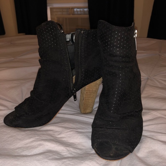 Express Shoes - Black peep toe suede heeled booties